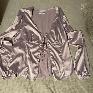 Urban Outfitters Tie Front closure Long Sleeve Top satin satin holiday blouse